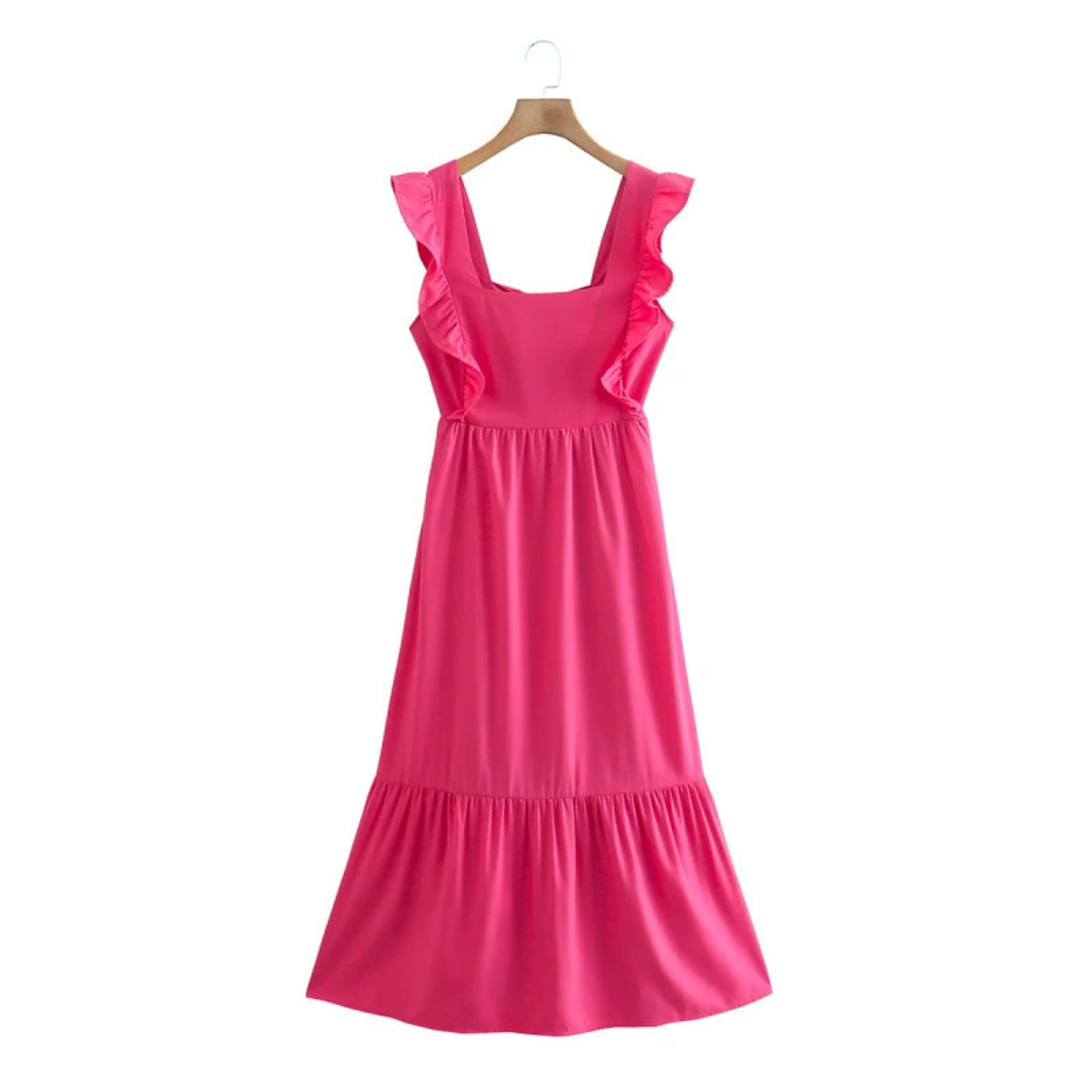 Spring Rose Fitted Ruffle Hem Dress - Picture 5 of 5